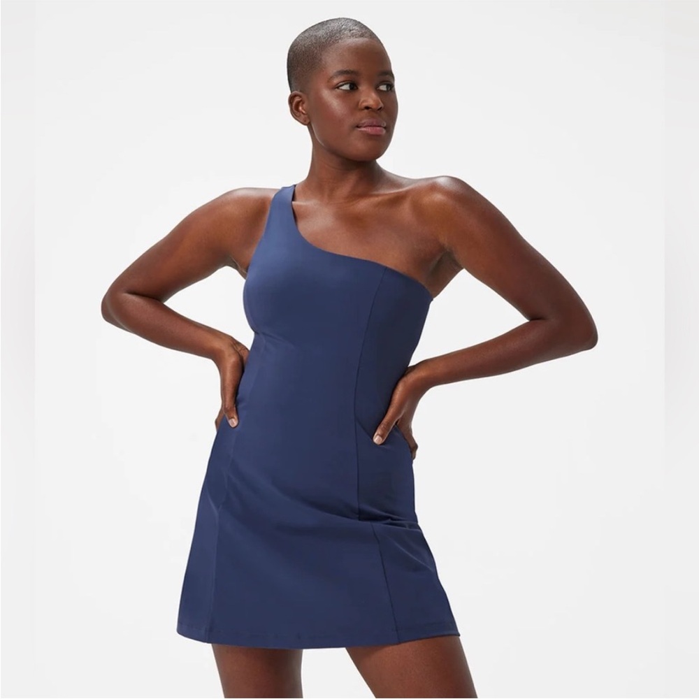 Outdoor Voices One Shoulder Exercise Dress in Navy Blue